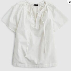 J.Crew White Tie-neck Cotton-Poplin Top. Size: Large.  Gently Used.